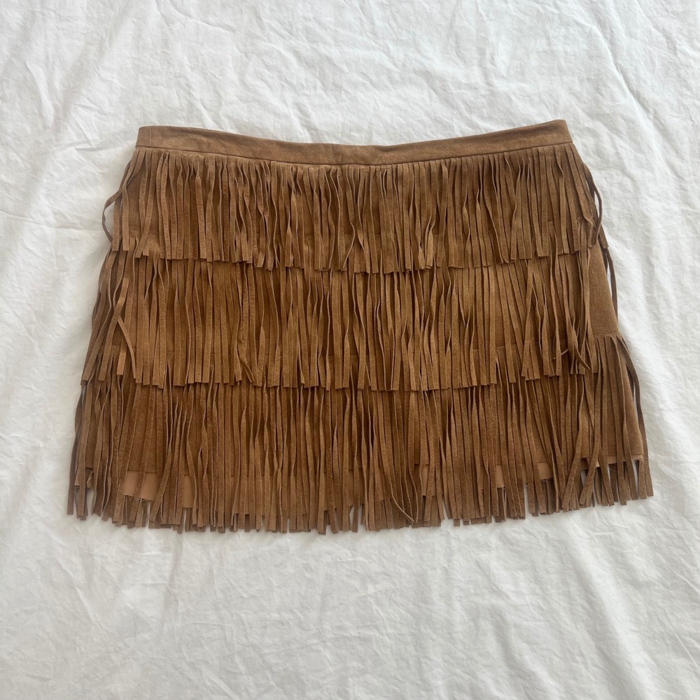 vintage genuine suede fringe leather mini skirt